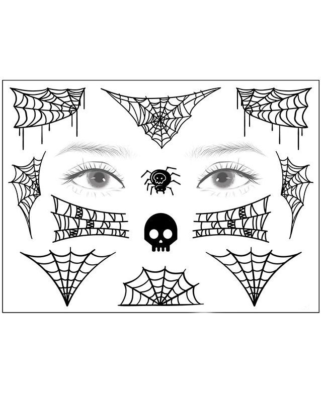 Ark med Olika Spindelnät och Andra Läskiga Tatueringar