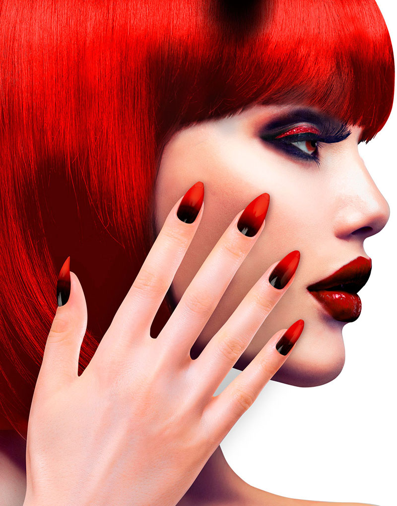 12 stk Svarta Lösnaglar Sjatterade till Röd