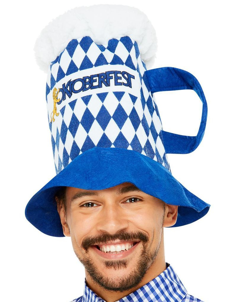 Blå Rutig Ölsejdel Oktoberfesthatt med Hank