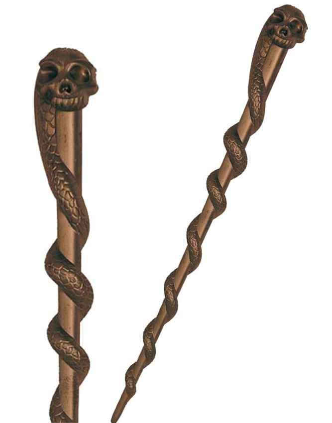 Bronsfärgad trollstav med orm och dödskalle 34 cm