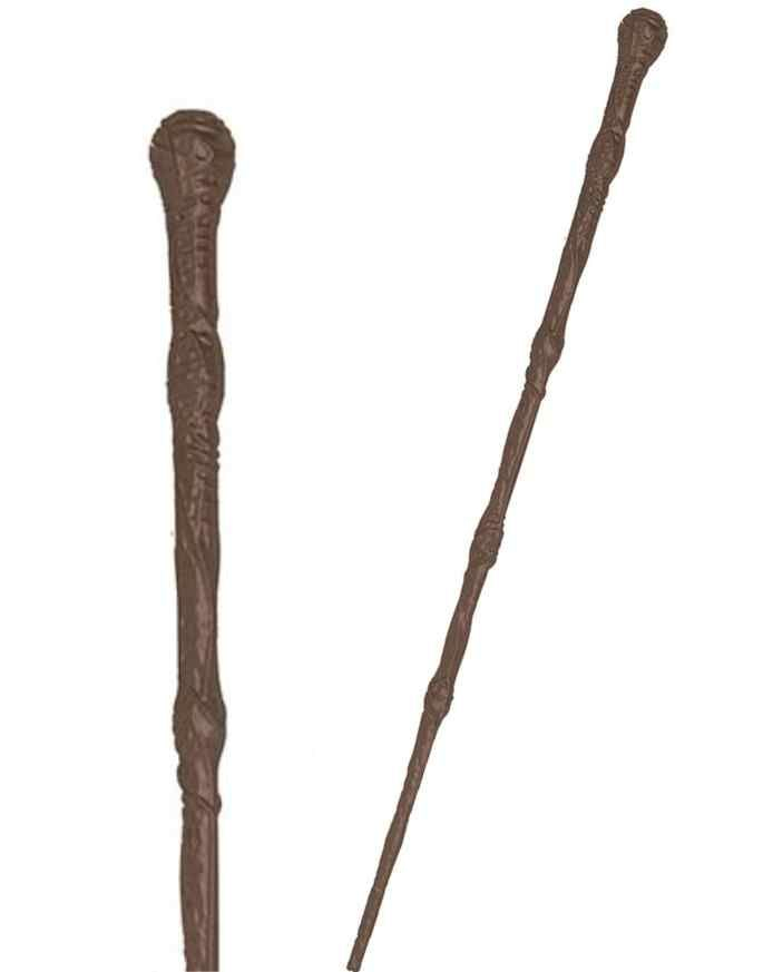 Bronsfärgad tunn trollstav med utskärningar 34 cm