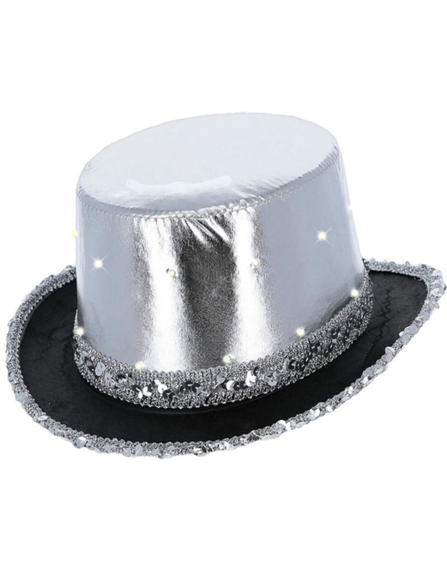 Silverfärgad Flosshatt med Paljetter och LED-ljus - Tre Inställningar