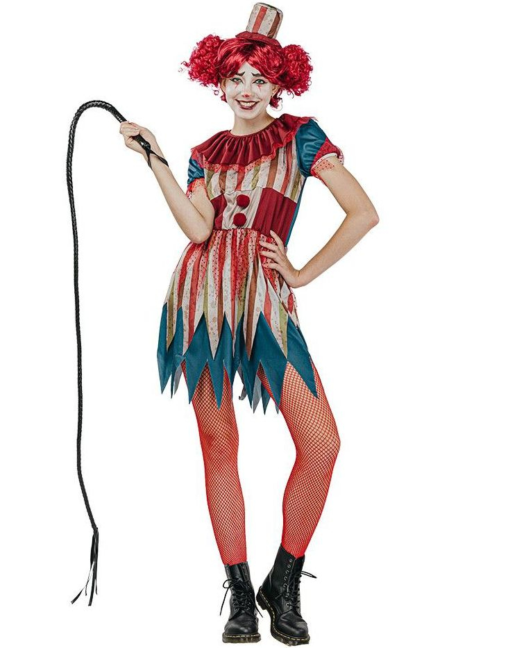 Randig Vintage Clown Kostymklänning och Hatt för Dam - Onesize