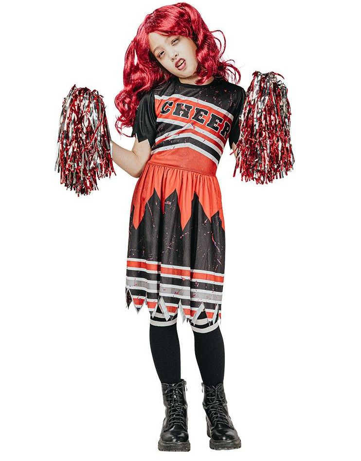 Zombie Cheerleader - Svart Cheerleader Kostymklänning för Barn