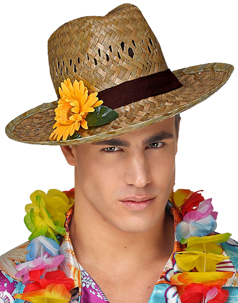 Beige Stråhatt med Gul Blomma