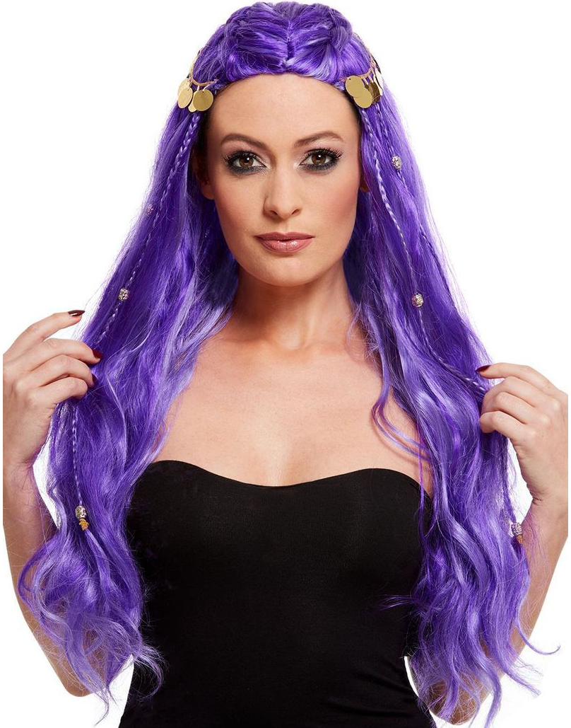 Lång Lilla Peruk med Gullfärgade Pynt och Flätor