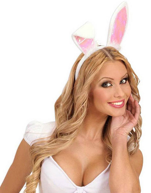 Vitt Hårdiadem med Böjbara Rosa Öron