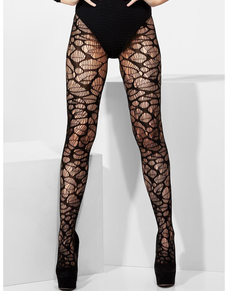 Svart Nätstrumpbyxa med Spindelväv-Motiv
