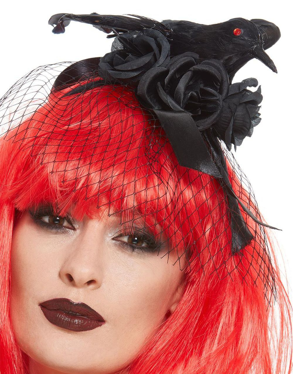 Hårklämma med kråka, blommor och slöja