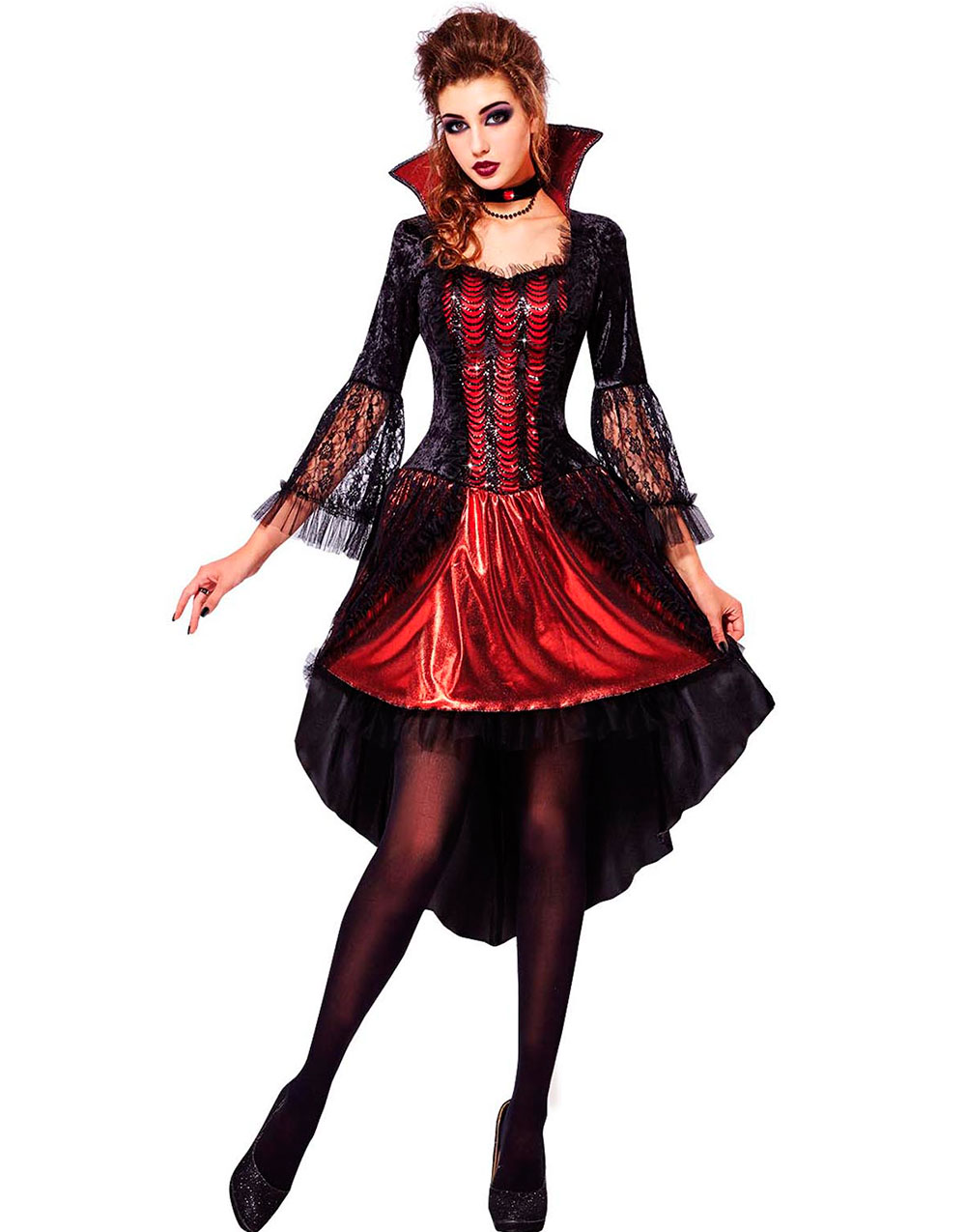 Svart och Röd Vampyrdräkt till Dam