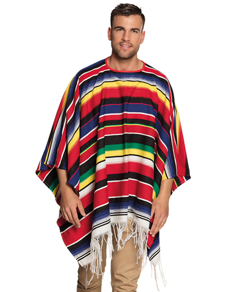 Färgglad Mexikanar Poncho med Fransar