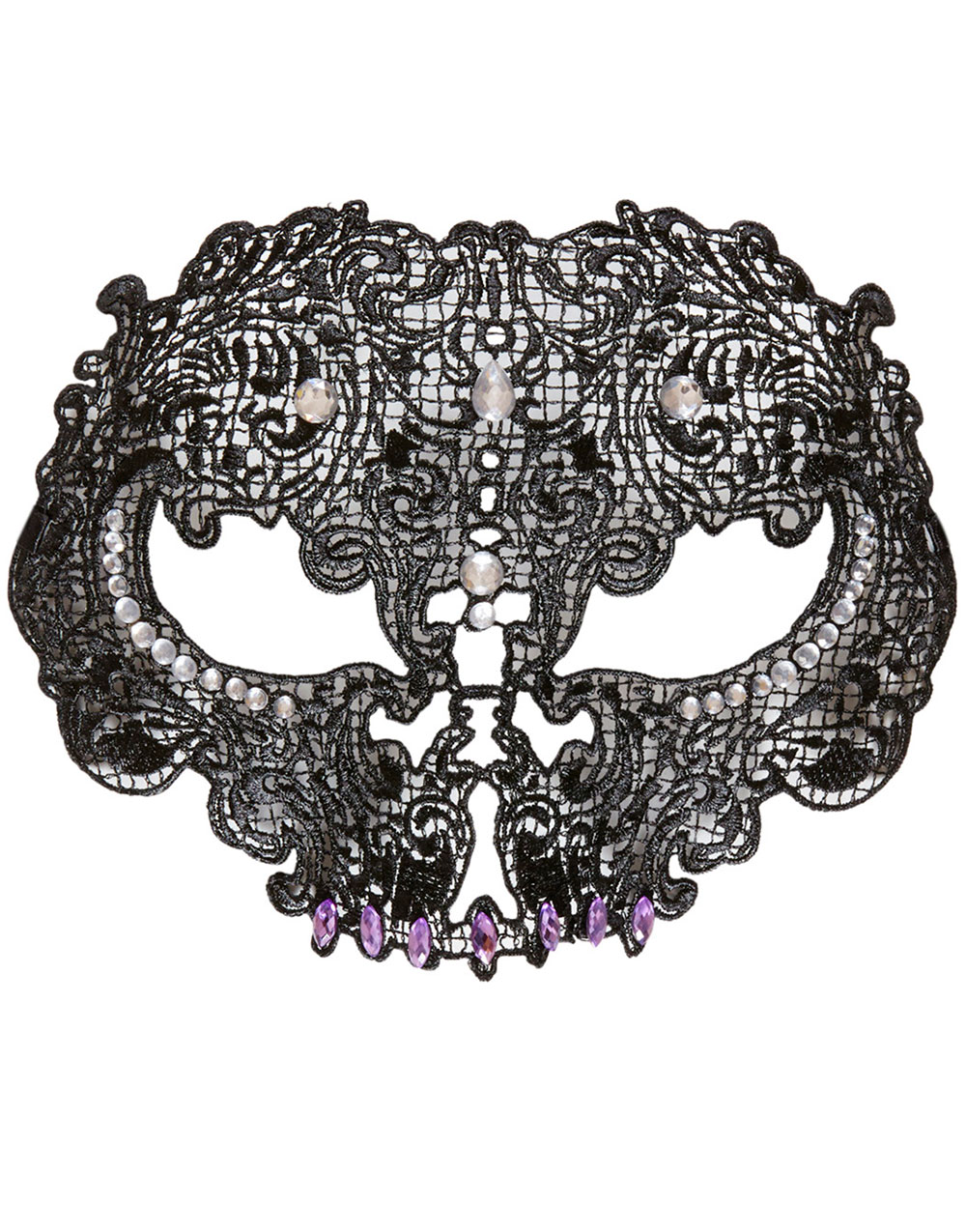 Svart Virkad Day of the Dead Ögonmask med Stenar