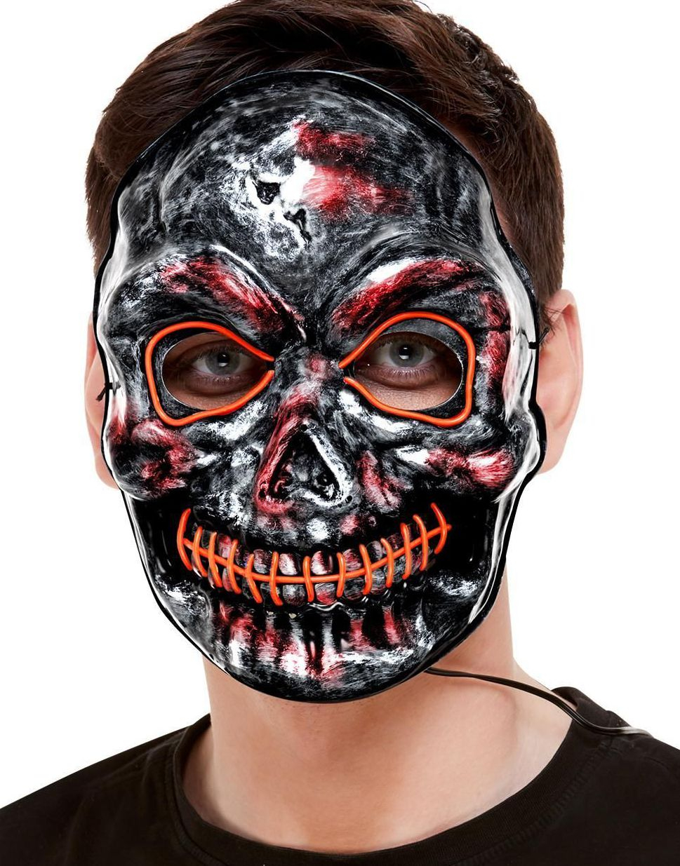 Skelettmask med orange LED-ljus
