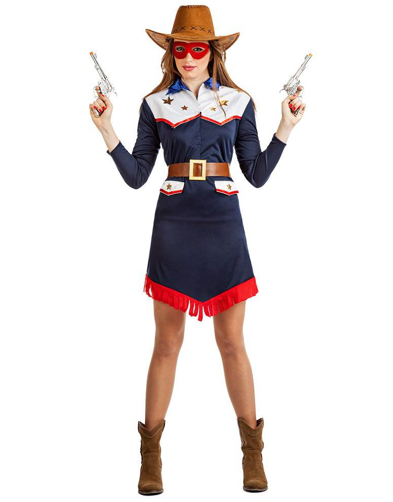 Blått Cowboymaskeraddräkt till Dam med Guld Stjärnor