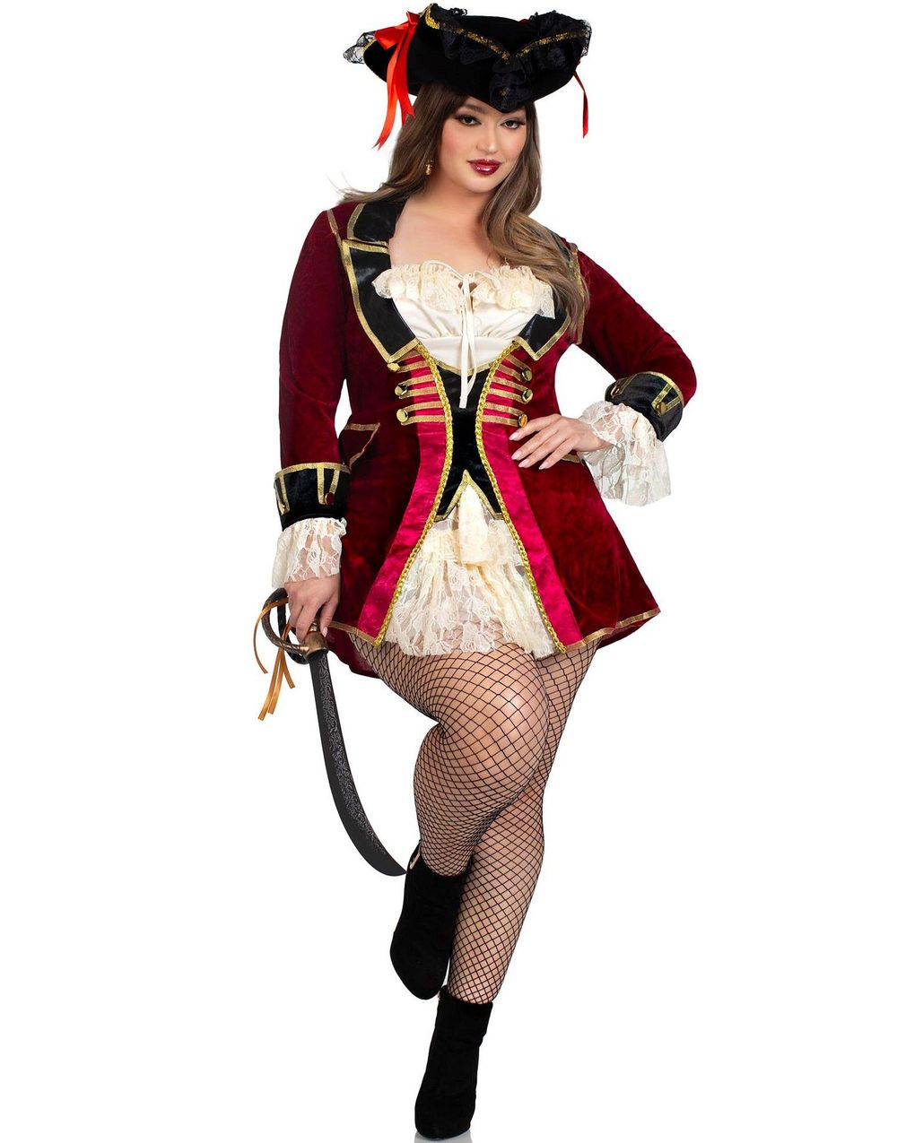 Fängslande Pirat Kapten Maskeraddräkt till Dam - Stora Storlekar