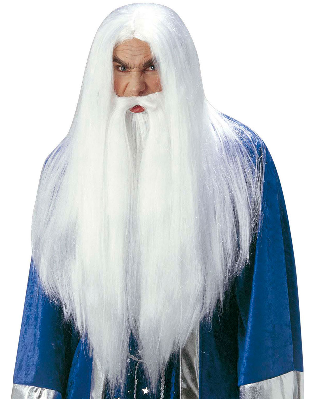 Trollkarl - Vit Lång Peruk och Skägg