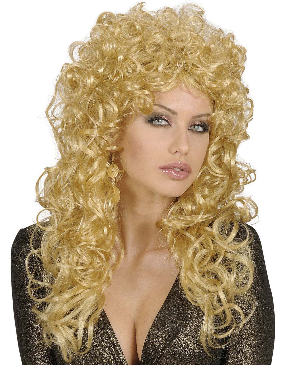 Fin Lockig Lång Peruk i Blond