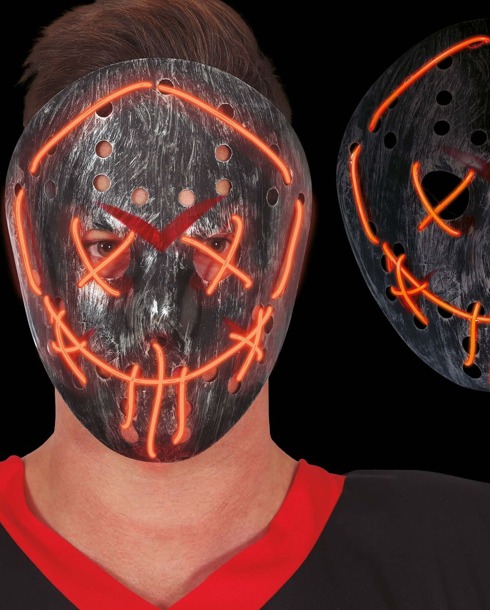 Silver Hockeymask Med Orange LED-Ljus