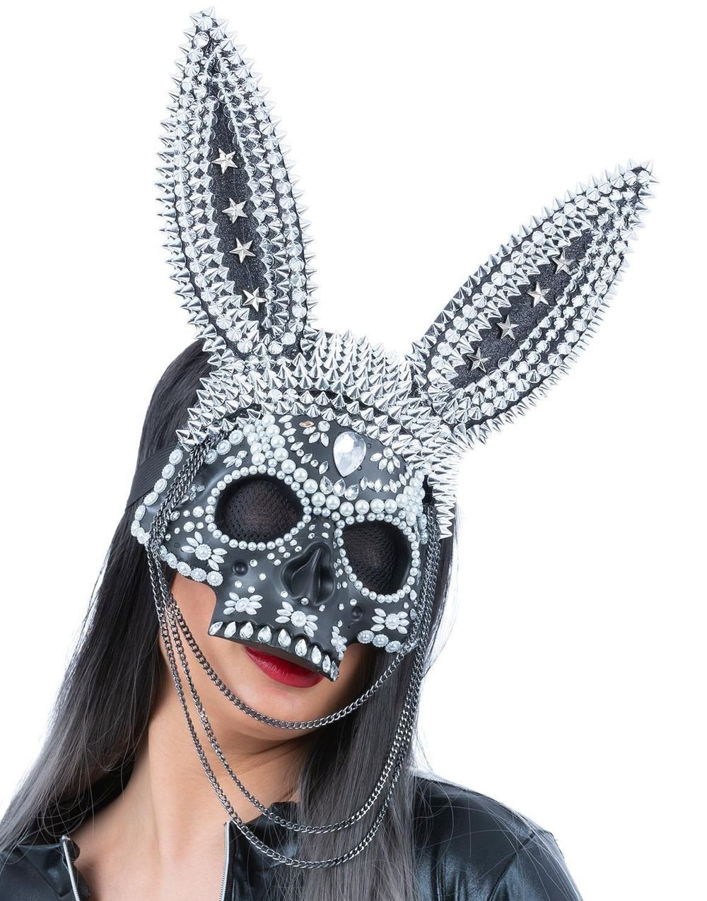 Skellet Sexy Bunny Mask med Blanka Stenar och Nitar