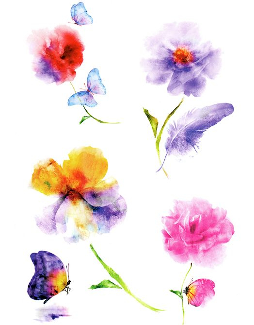 Smudged Flowers & Butterflies - 5 st Tatueringar