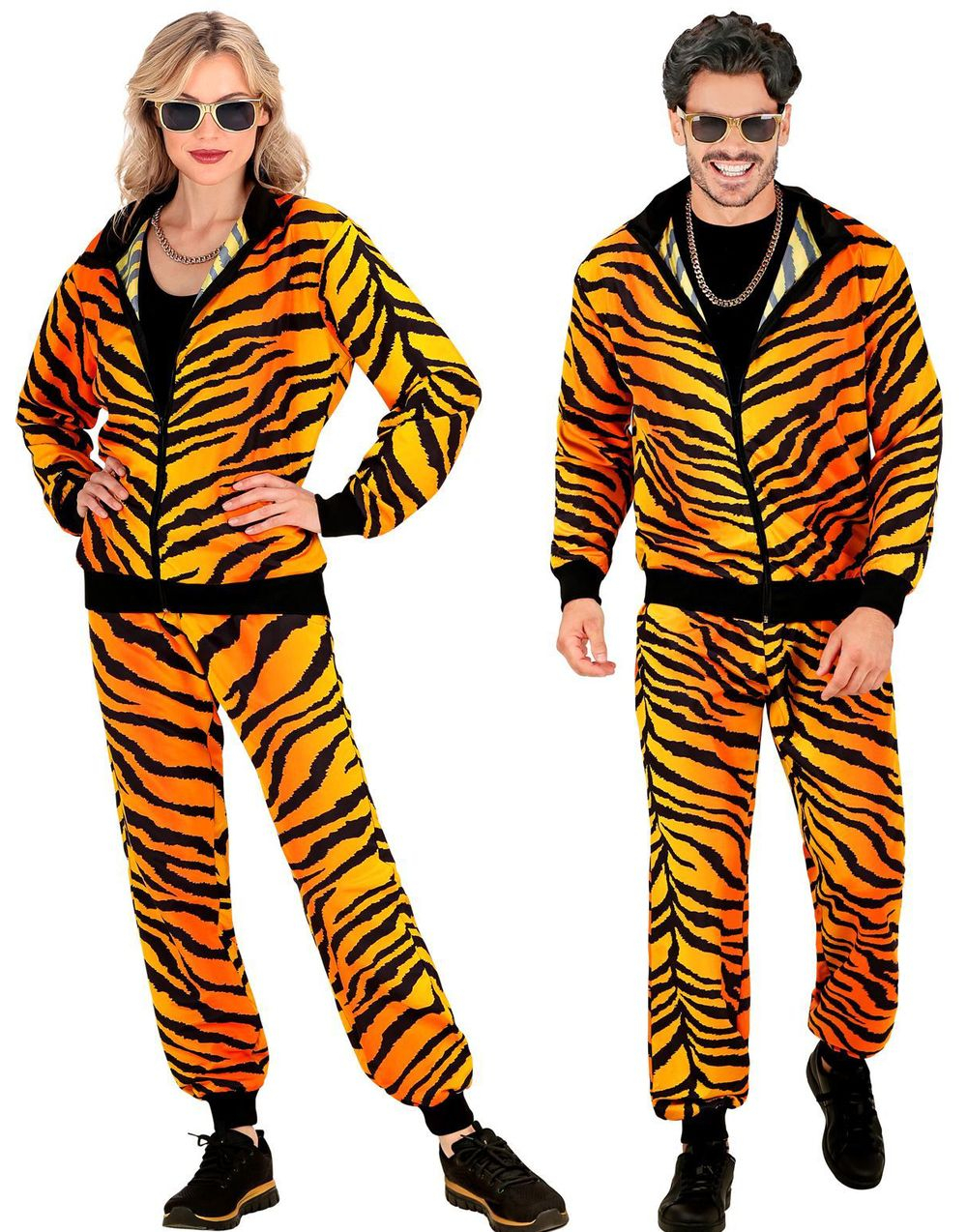 80-tals UV Glow Träningsdräkt med Tigermotiv för Vuxna