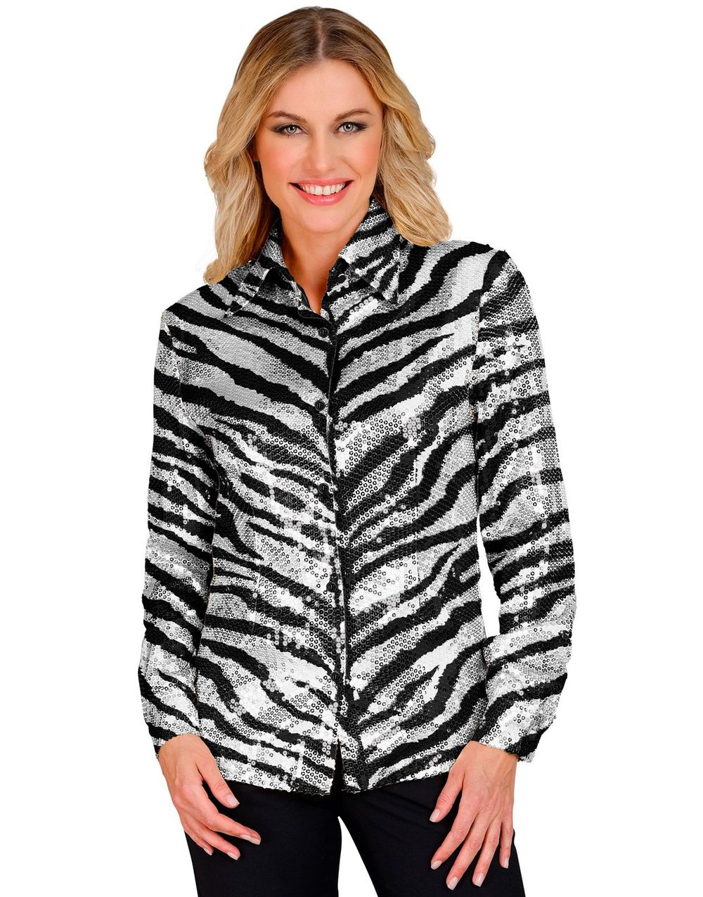 Silverfärgad Zebrarandig Maskeraddräkt Skjorta med Paljetter för Damer