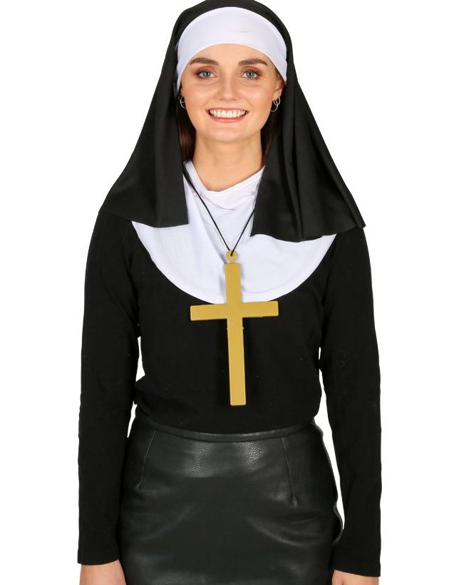 Nunna Maskeraddräktset Med Huvudbonad, Kors Och Krage