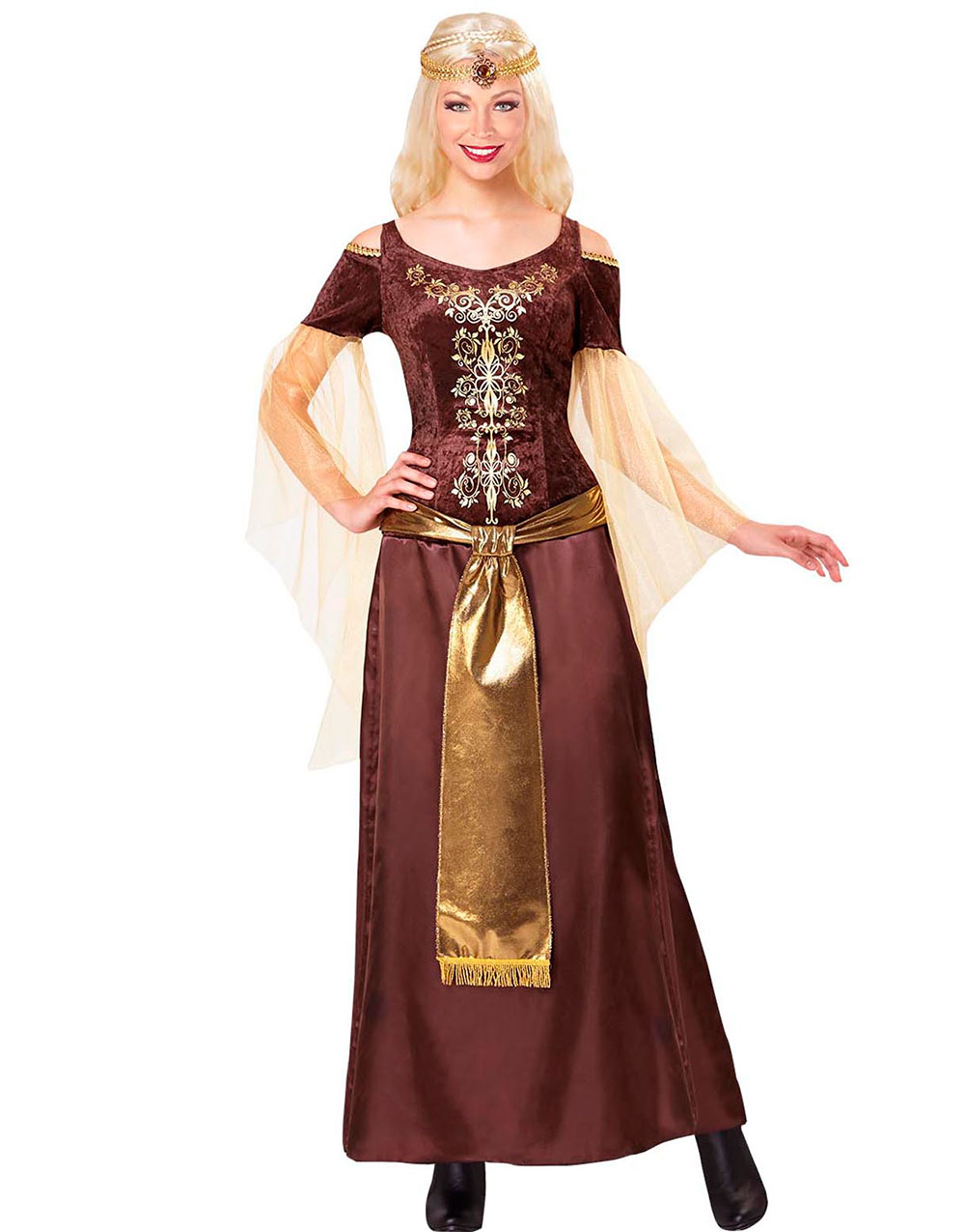 Brun och Guldfärgad Vikingadräkt till Dam