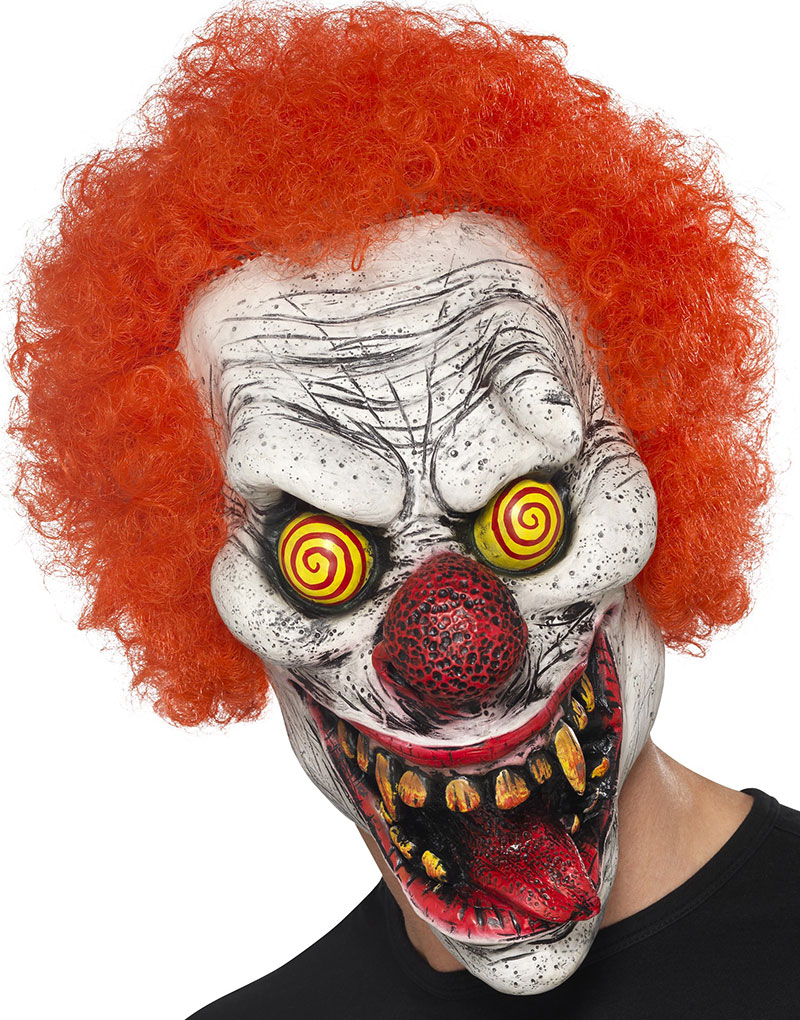 Missbildad Clownmask i Latex med Rött Hår